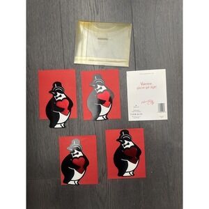 VTG 1980s Hallmark Heart City Penguin Valentines 4 Cards Envelopes Red Die Cut